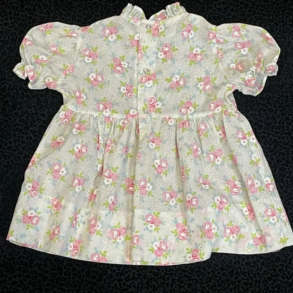 Vintage Polly Flinders Dress Floral Baby Girl Size 2T Hand Smocked